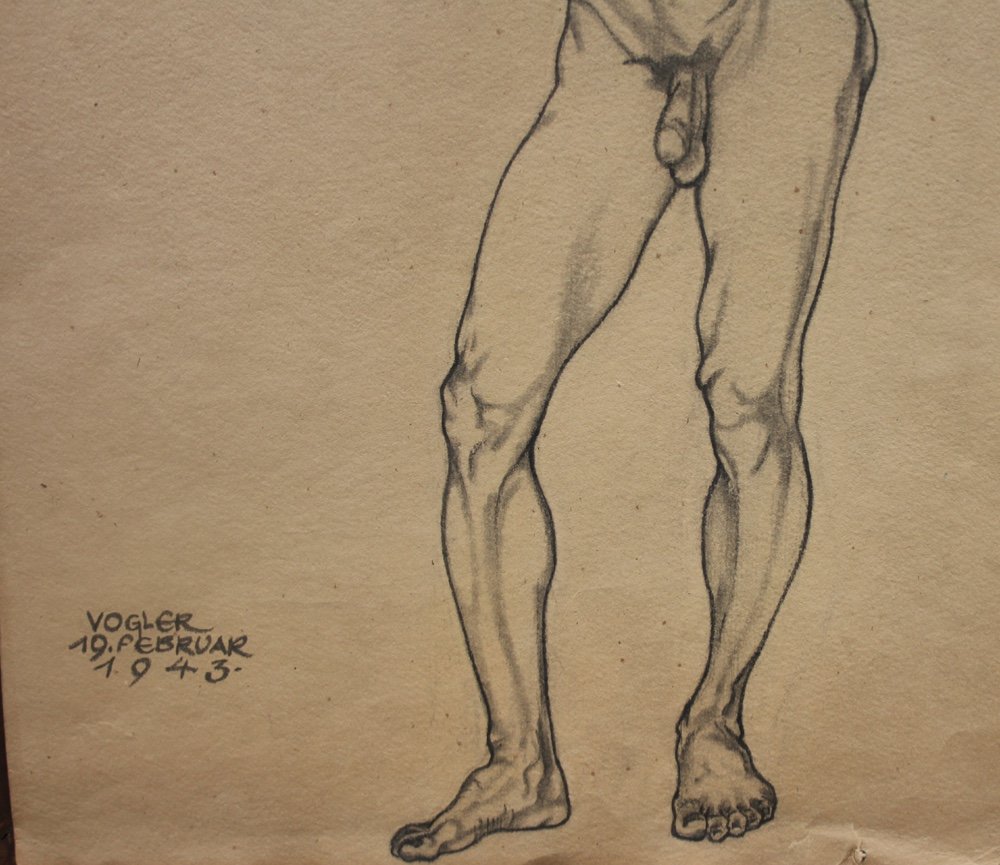 Étude de nu masculin par Eleonore Vogler (classée autrichienne, 1920-après 1958)-photo-4