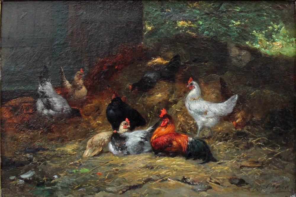 Chicken Yard By Eugène Remy Maes (dutch, 1849 - 1931)-photo-2