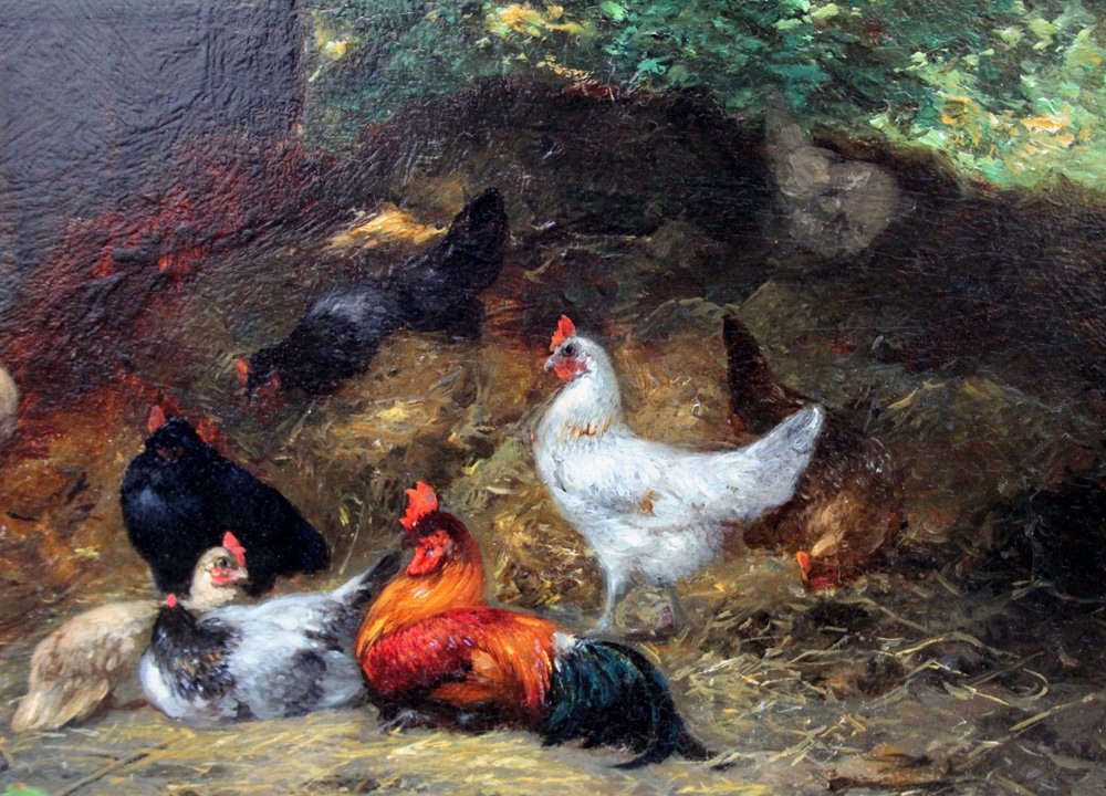 Chicken Yard By Eugène Remy Maes (dutch, 1849 - 1931)-photo-1