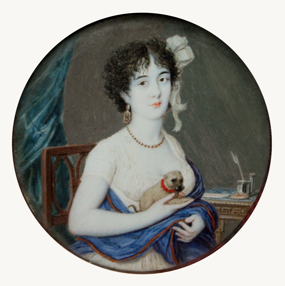 Miniaturiste français, vers 1810 Titre : Dame avec son chien préféré-photo-2