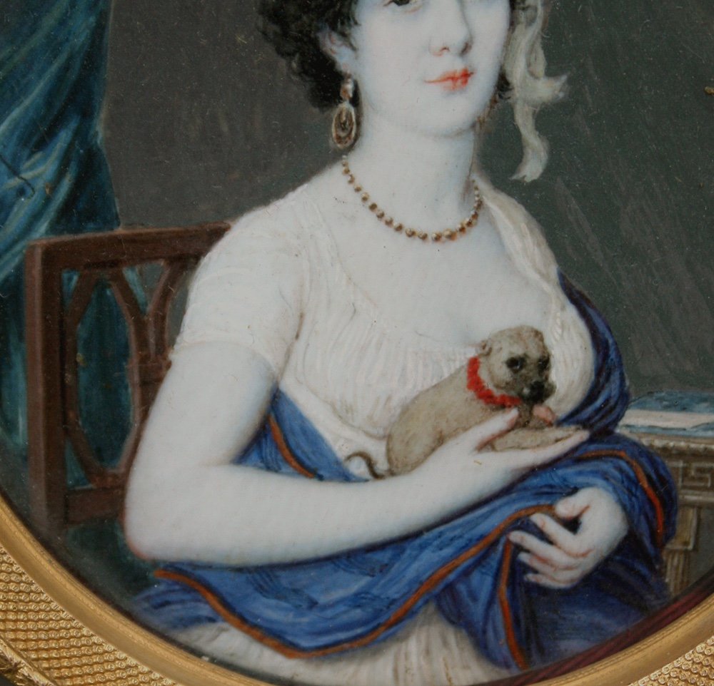 Miniaturiste français, vers 1810 Titre : Dame avec son chien préféré-photo-4