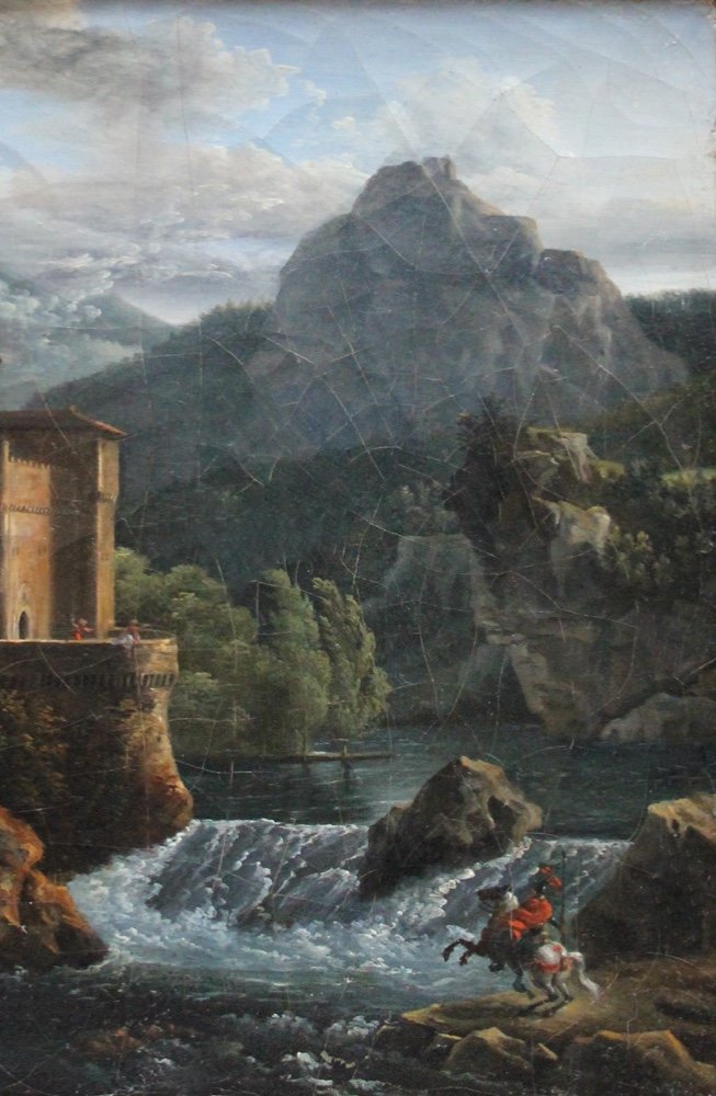 Paysage Héroïque Alec un cavalier venant en aide aux combattants d’un château, France vers 1800-photo-3