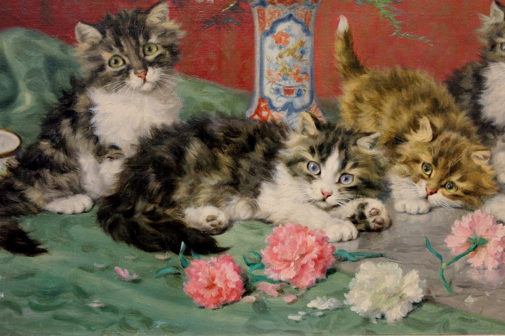 Daniel Merlin (french, 1861 - 1933) Kittens And Flowers-photo-4