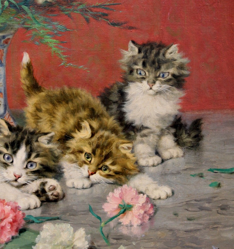 Daniel Merlin (french, 1861 - 1933) Kittens And Flowers-photo-3