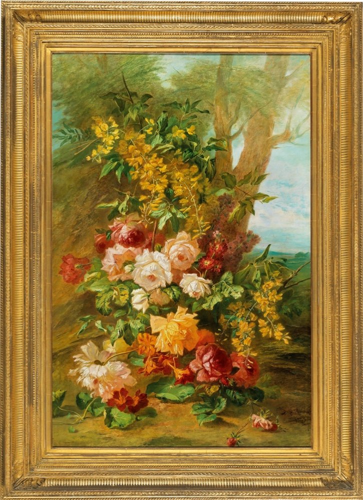 Joseph-auguste Dupasquier (french, 1817 - 1878) Large  Still Life With Roses