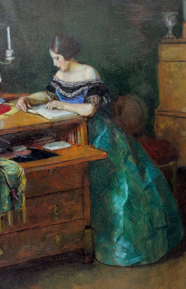 Woman Reading In An Interior By Otto Herschel (austrian, Born 1871)-photo-4