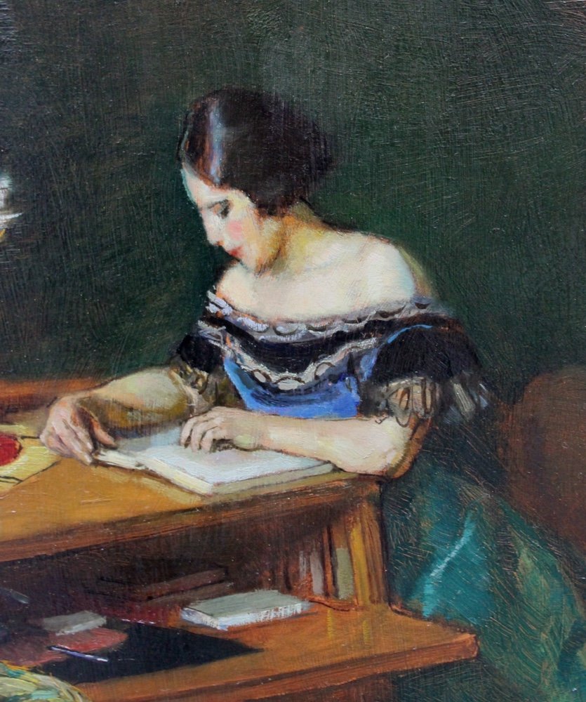 Woman Reading In An Interior By Otto Herschel (austrian, Born 1871)-photo-1