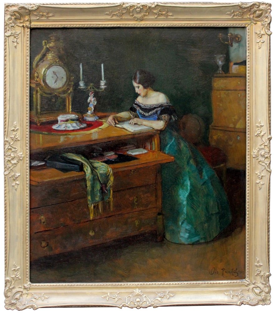 Woman Reading In An Interior By Otto Herschel (austrian, Born 1871)