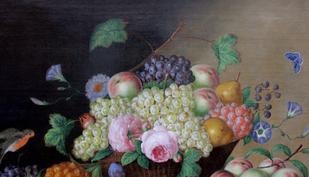Monumental Still Life With Various Fruits And Flowers By Georg Seitz (austrian 1810-1870)-photo-4