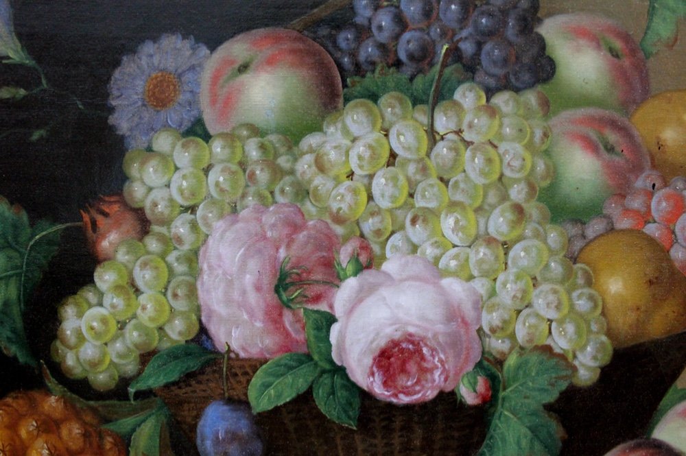 Monumental Still Life With Various Fruits And Flowers By Georg Seitz (austrian 1810-1870)-photo-5
