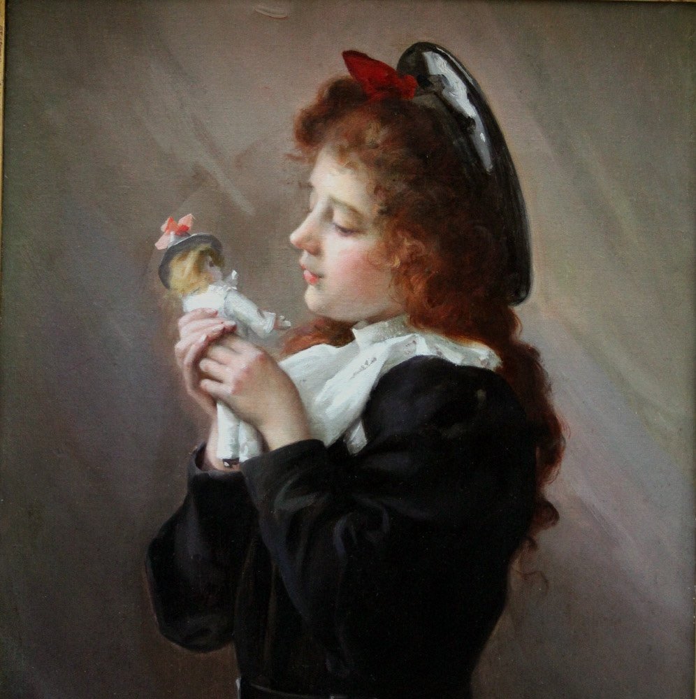 Jeune fille au jouet de Louis Adolphe TESSIER (Français 1858 - 1915)-photo-3