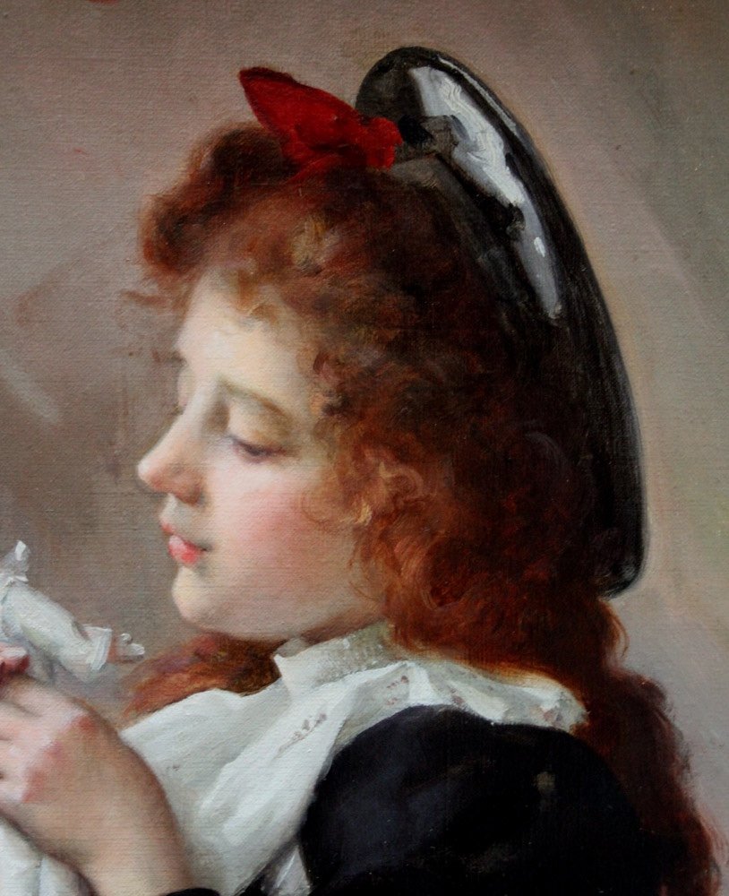 Jeune fille au jouet de Louis Adolphe TESSIER (Français 1858 - 1915)-photo-4
