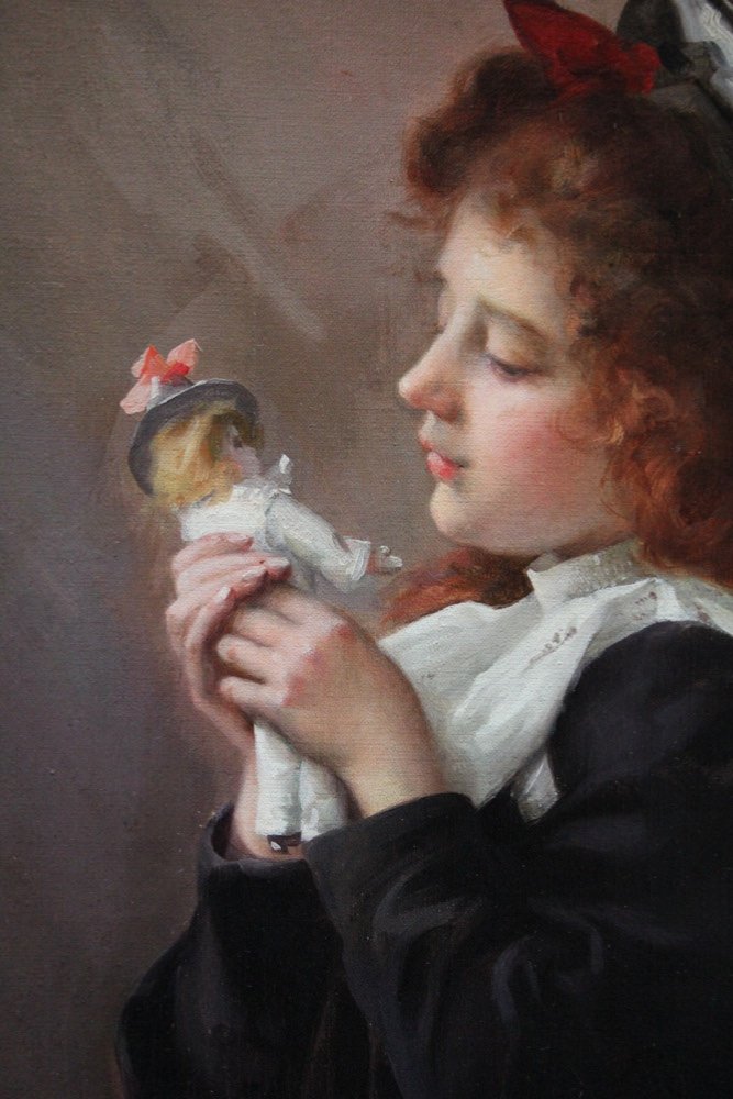 Jeune fille au jouet de Louis Adolphe TESSIER (Français 1858 - 1915)-photo-1