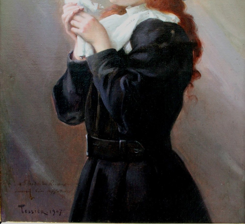 Jeune fille au jouet de Louis Adolphe TESSIER (Français 1858 - 1915)-photo-3
