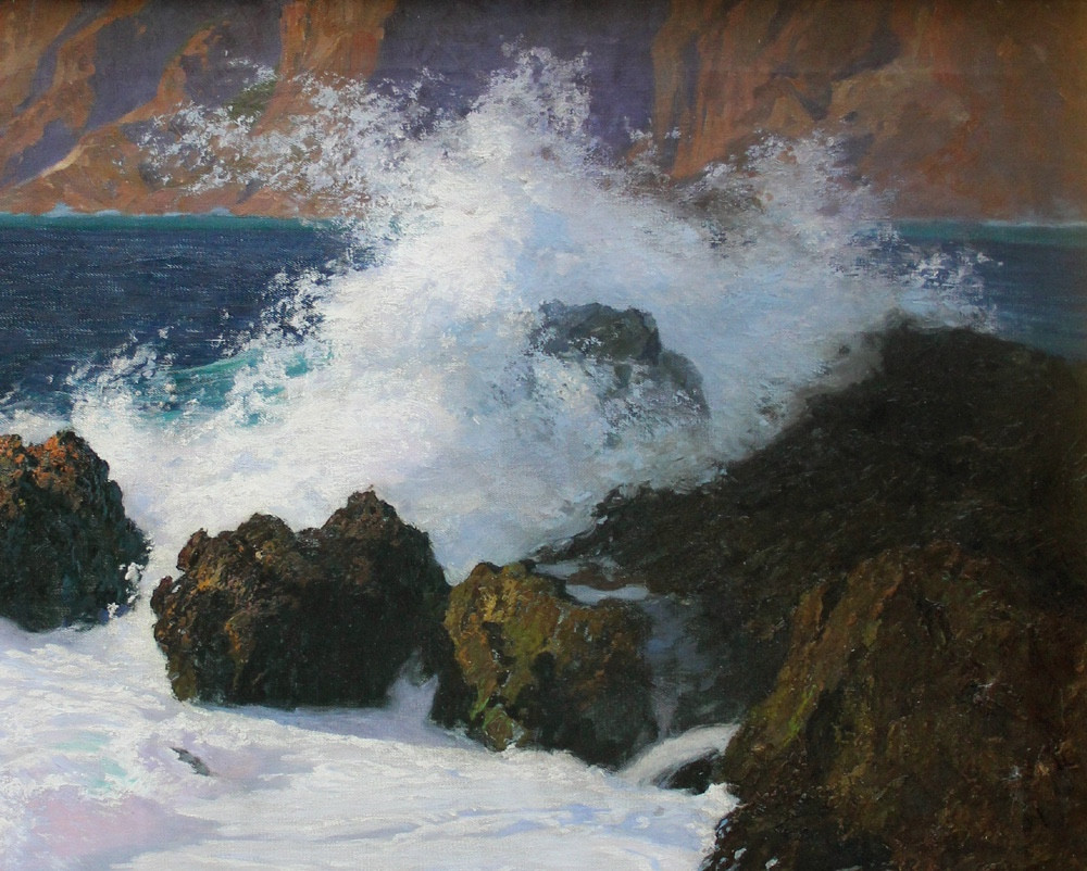 Surf On The Rocky Coast Of Capri By Paul Von Spaun (1876 - 1932).-photo-3