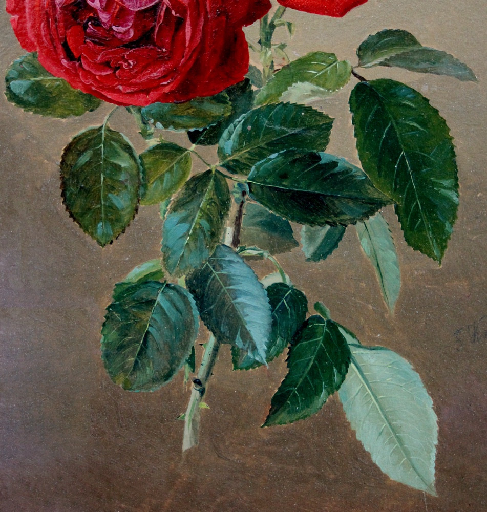 Oil Study Of Roses By Franz Komlósy (hungarian-austrian, 1817-1892)-photo-2