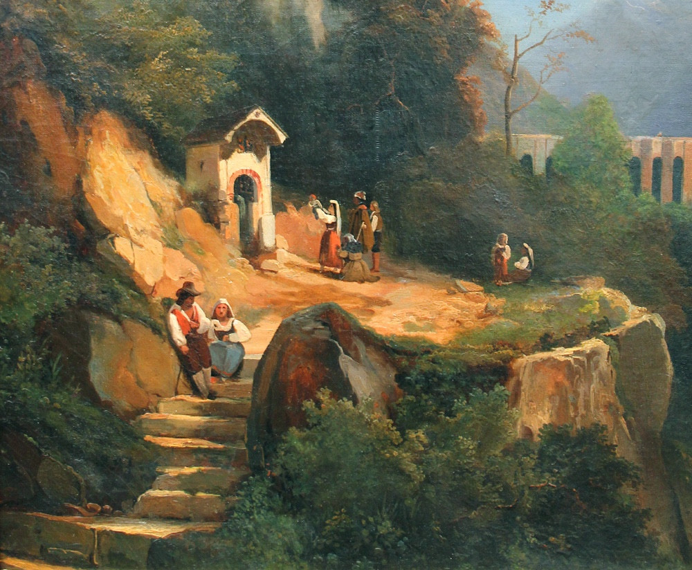Roman Campagna With Peasants In Front Of The Path Chapel, In The Foreground An Ancient Aquaduct-photo-1