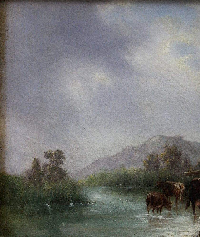 Dutch Or British Painter, Circa 1840-1850, Cows At The Watering Trough-photo-2