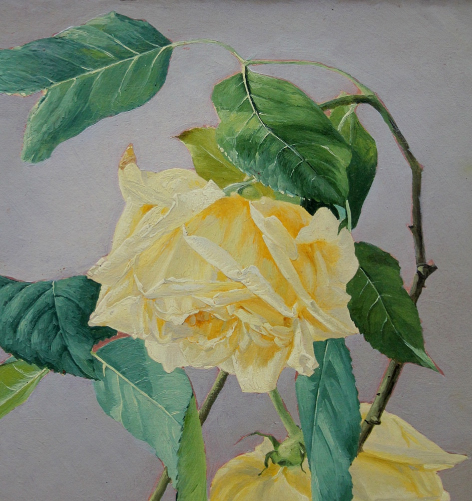 Étude à l'huile d'une branche de roses par Franz Komlósy (peintre de fleurs, 1817-1892)-photo-3