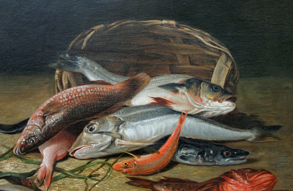 Nature morte aux poissons de mer par Adolphe Jourdan (Français, 1825 - Nîmes - 1889)-photo-3