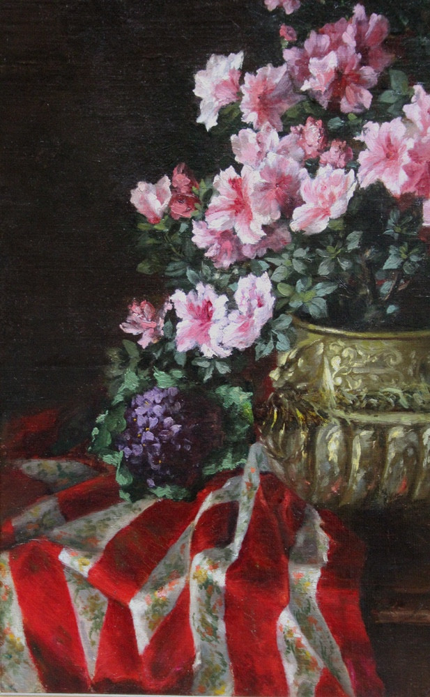 Fleurs dans un vase en cuivre par Georges TOURNIER (français, XIX-XX)-photo-3