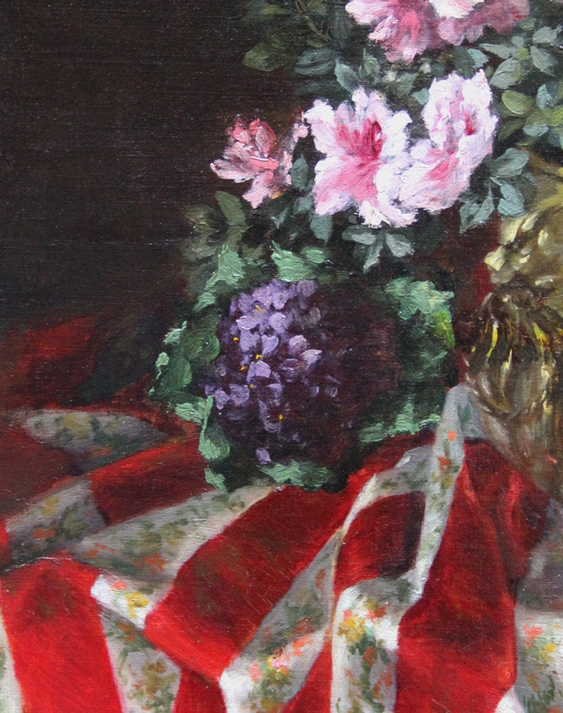 Fleurs dans un vase en cuivre par Georges TOURNIER (français, XIX-XX)-photo-4