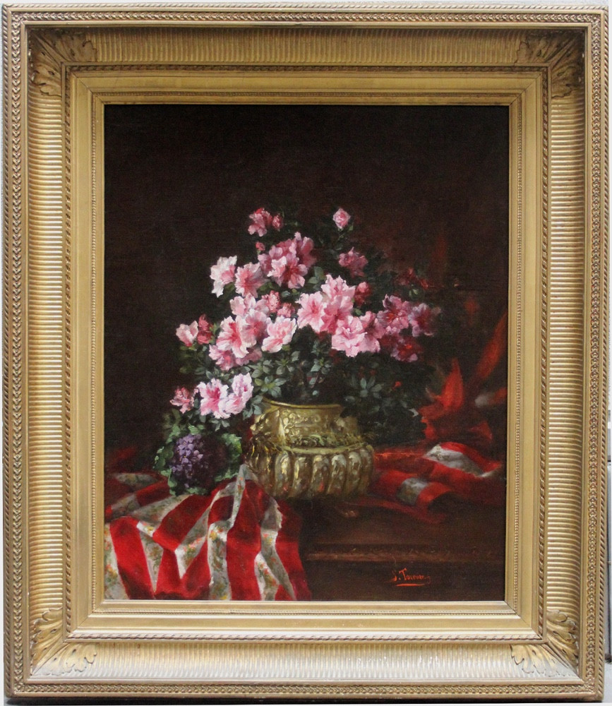 Fleurs dans un vase en cuivre par Georges TOURNIER (français, XIX-XX)