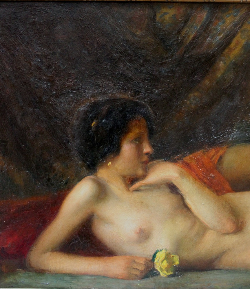 Monumental Nude Painting With Two Lovers, Spanish Painter, 19th Century-photo-3