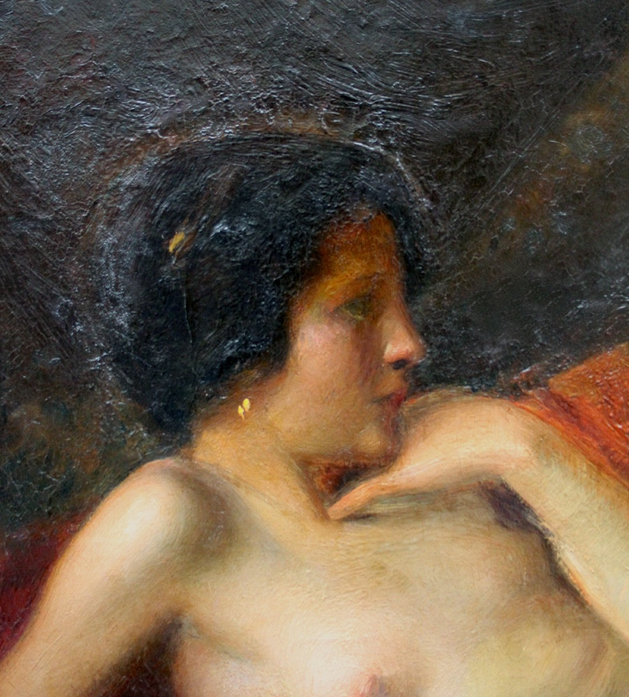 Monumental Nude Painting With Two Lovers, Spanish Painter, 19th Century-photo-4
