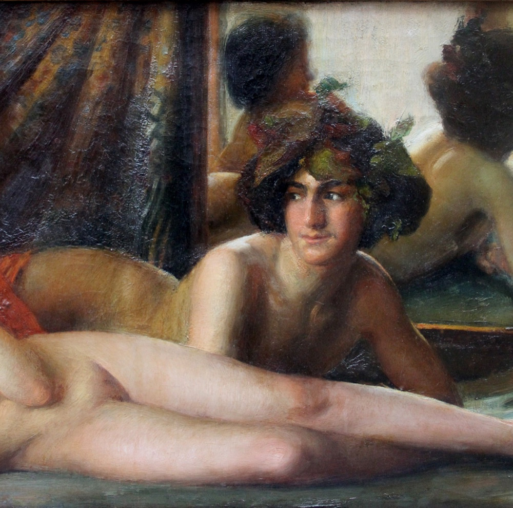 Monumental Nude Painting With Two Lovers, Spanish Painter, 19th Century-photo-2