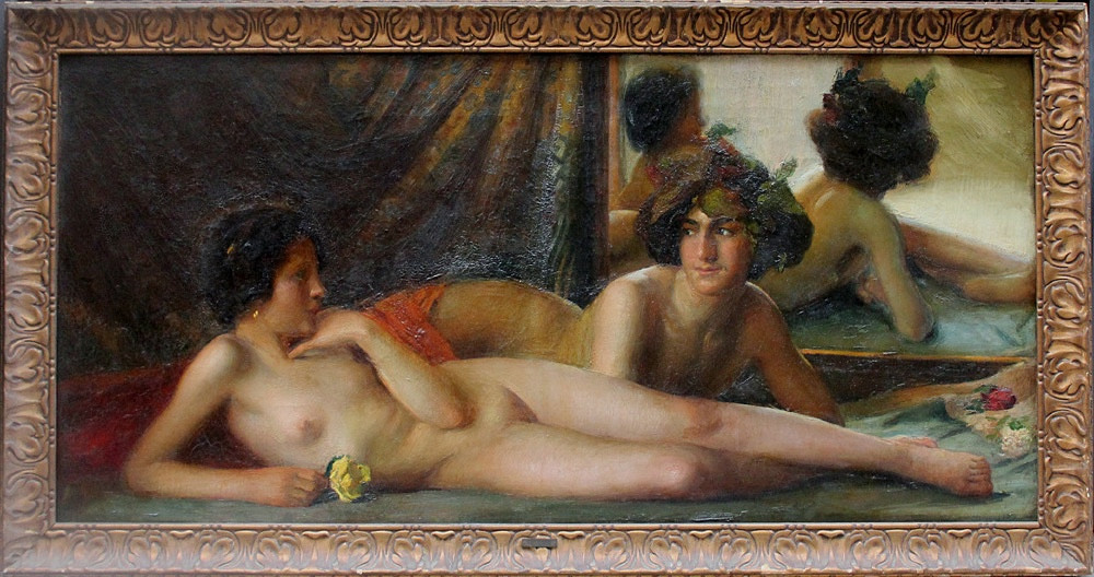 Monumental Nude Painting With Two Lovers, Spanish Painter, 19th Century