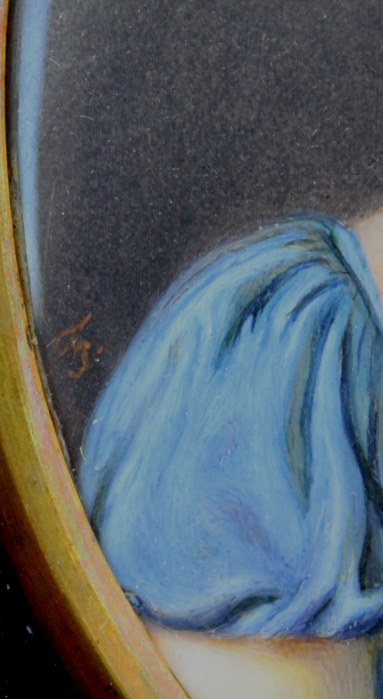 Portrait miniature d'une dame en robe bleue, vers 1810, monogrammé-photo-3