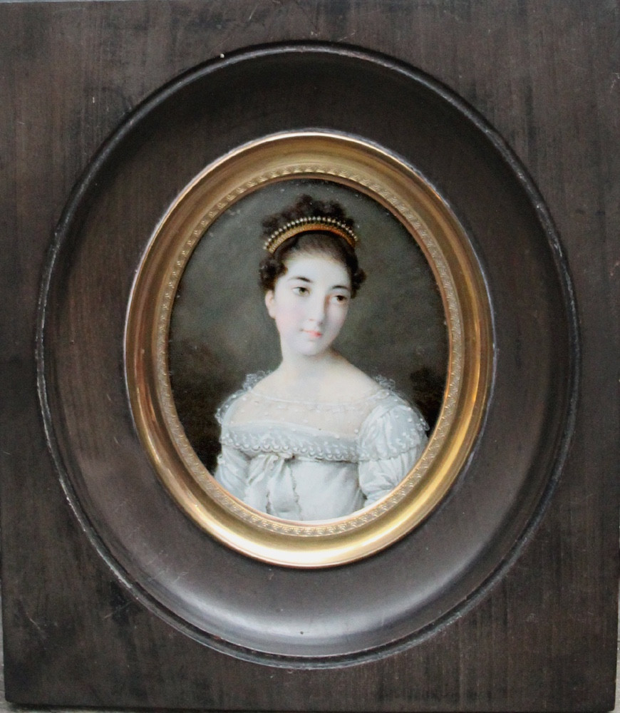 Portrait Of A Young Lady  In A White Dress By Charles Guillaume Bourgeois (french, 1759-1832)