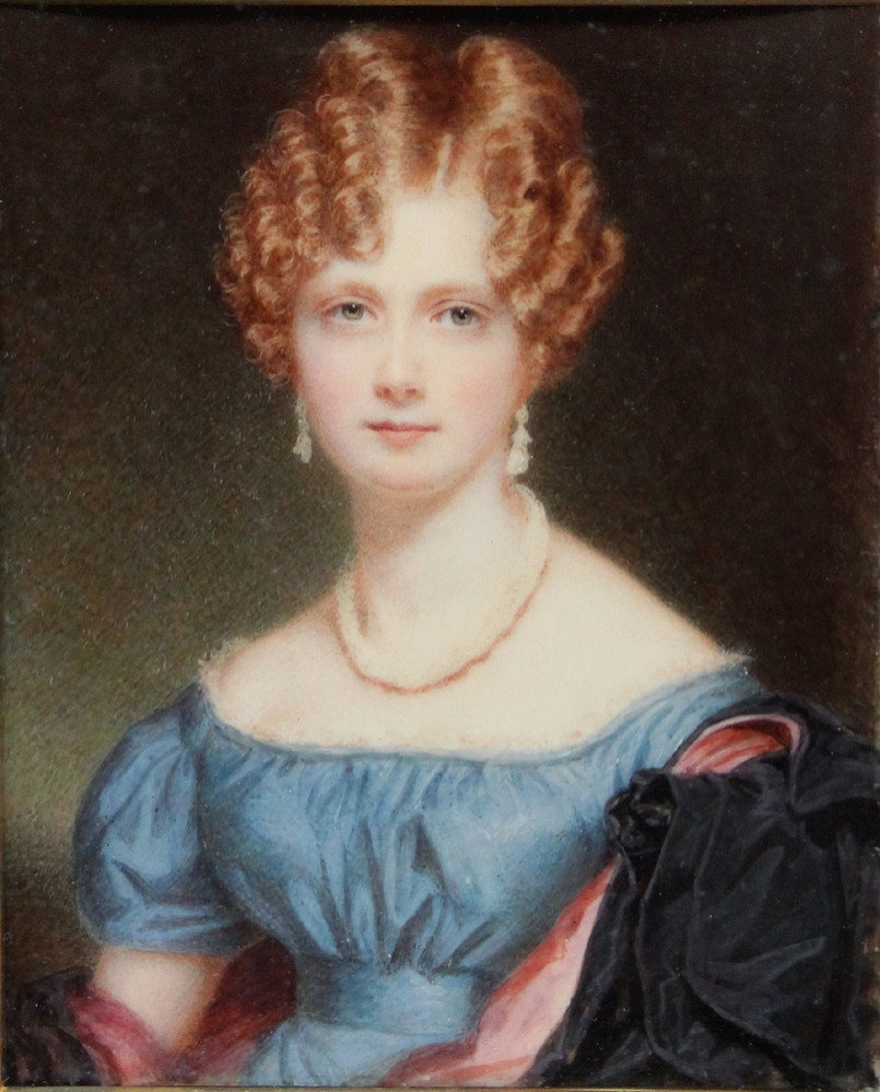 Portrait miniature  d'une jeune femme aux cheveux roux et par William J. Newton (1785 -1869)-photo-2