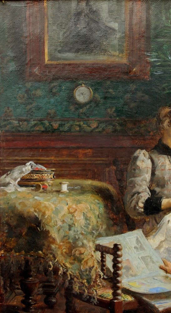Scène d'intérieur familiale par Louis Merou (classé, français, né en 1870).-photo-3