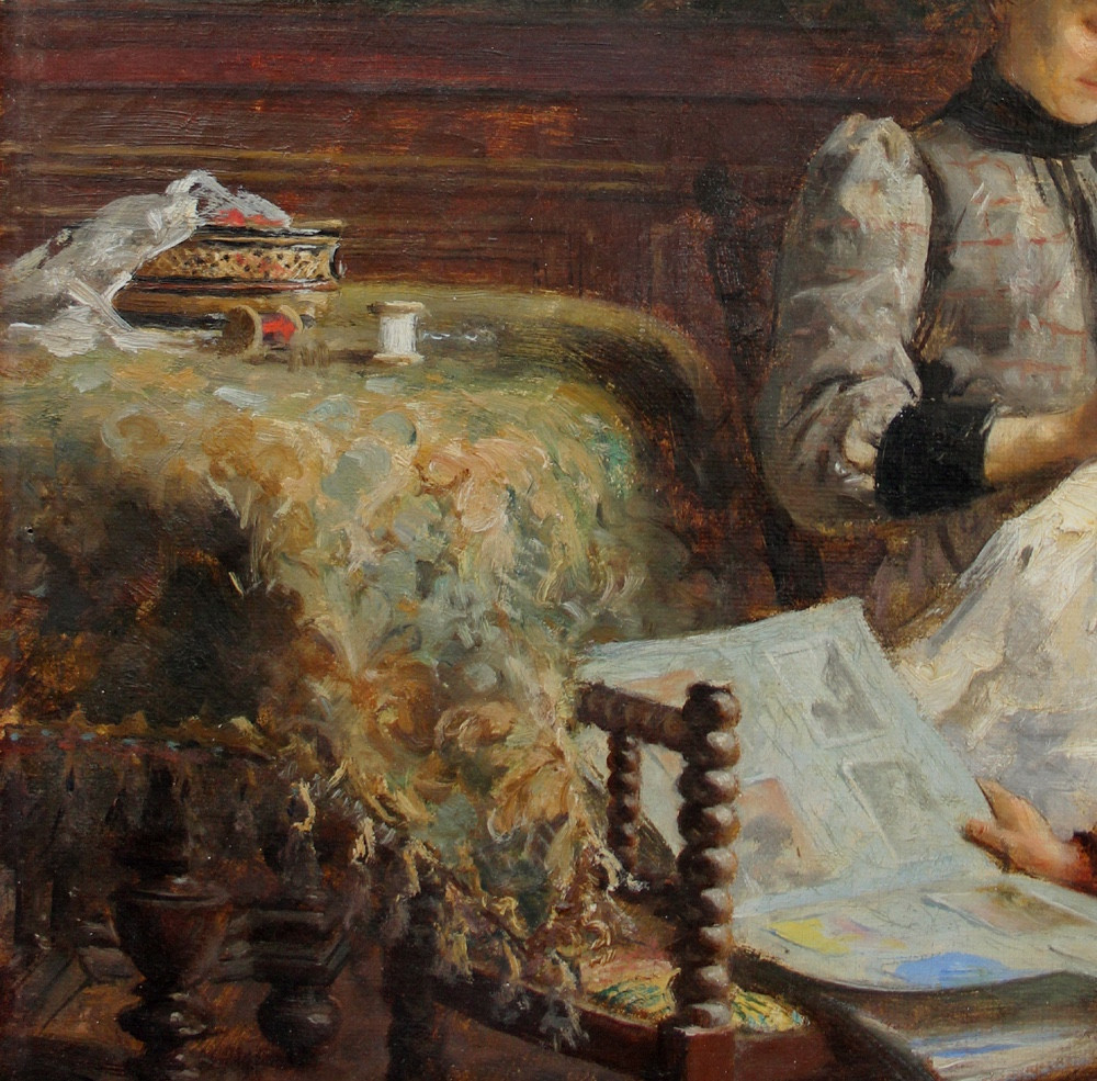 Scène d'intérieur familiale par Louis Merou (classé, français, né en 1870).-photo-4