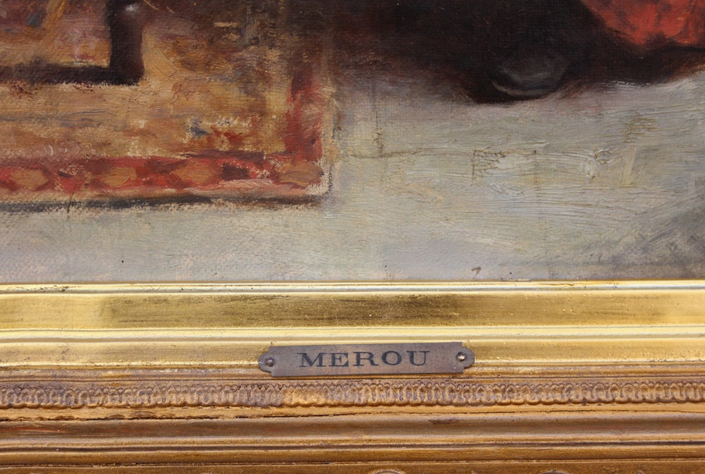 Scène d'intérieur familiale par Louis Merou (classé, français, né en 1870).-photo-7