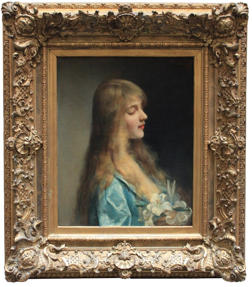 Portrait d'une jeune femme aux lys par Paul De La Boulaye (1849 - 1926)
