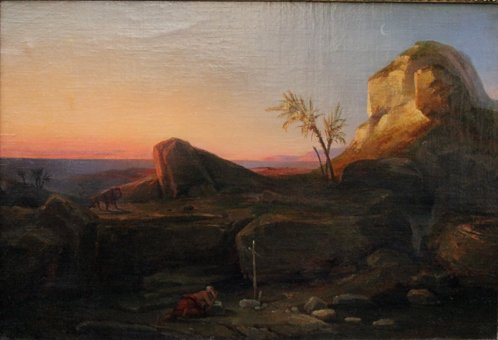 Paysage oriental avec saint Jérôme et un lion de Lodovico Aureli (1816 - Bologne - 1865)-photo-2