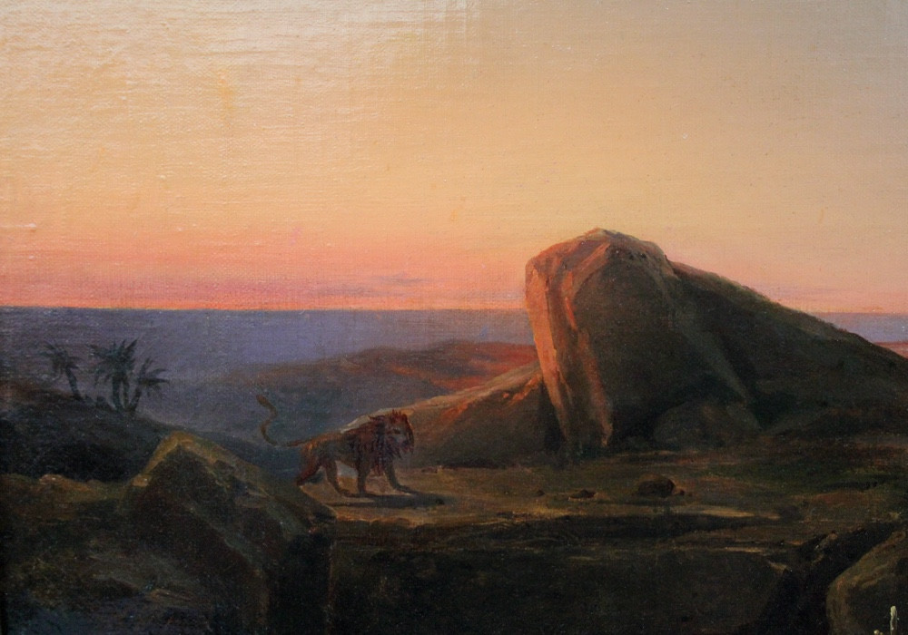 Paysage oriental avec saint Jérôme et un lion de Lodovico Aureli (1816 - Bologne - 1865)-photo-4