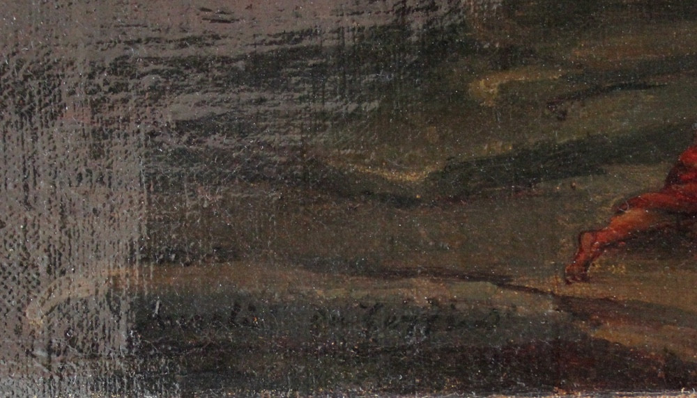 Paysage oriental avec saint Jérôme et un lion de Lodovico Aureli (1816 - Bologne - 1865)-photo-4