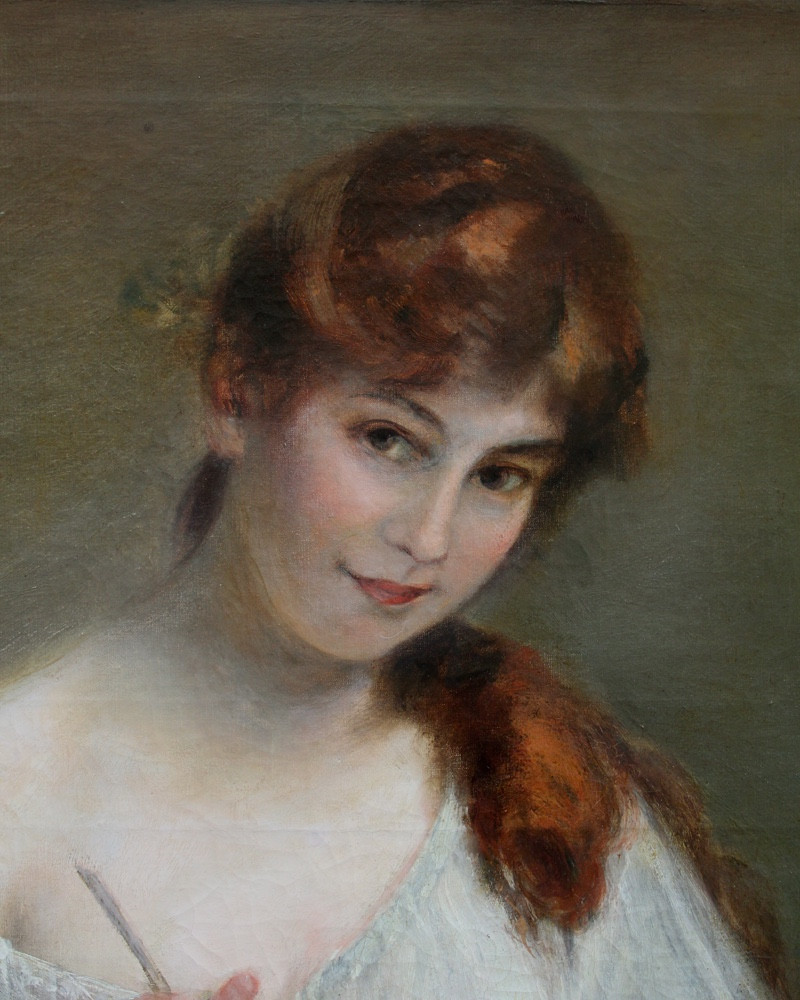 Portrait Of A Young  Female Artist, French Painter Of 19th Century-photo-3