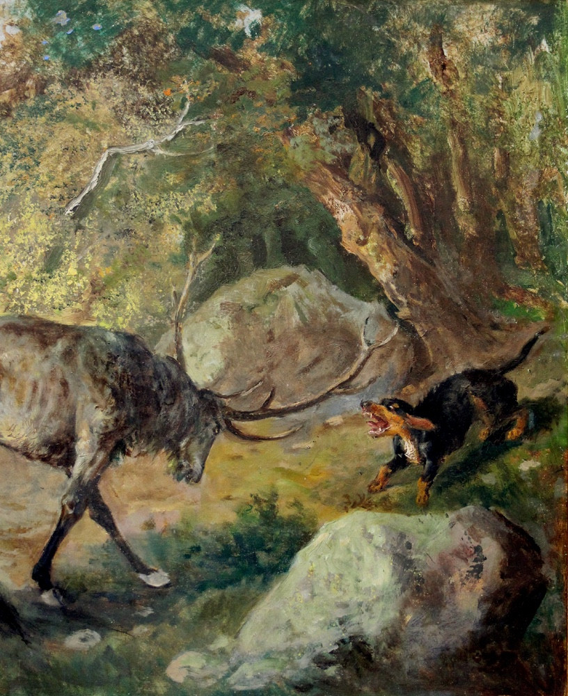 Scène de chasse avec cerf et chien par Joseph von Berres-Perez (1821-1912)-photo-4