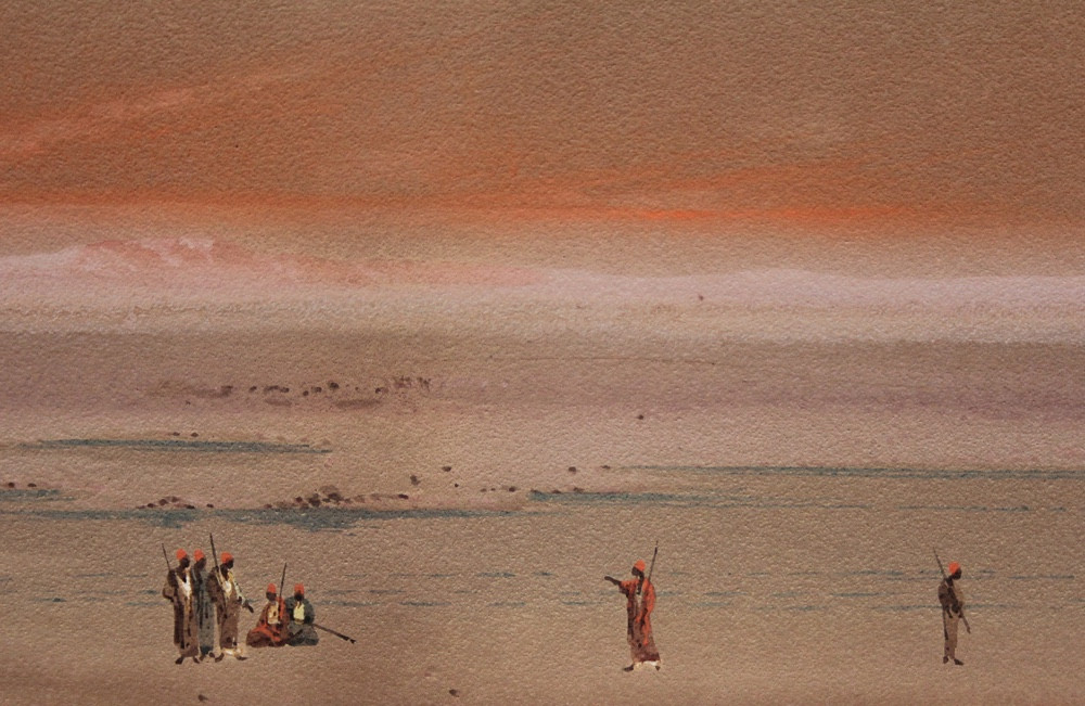 Oasis dans le désert par Augustus Osborne LAMPLOUGH (Anglais, 1877-1930)-photo-2