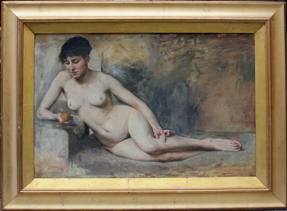 « Nu », peinture recto-verso de Vlaho Bukovac (Croate 1855 -1922), cercle de