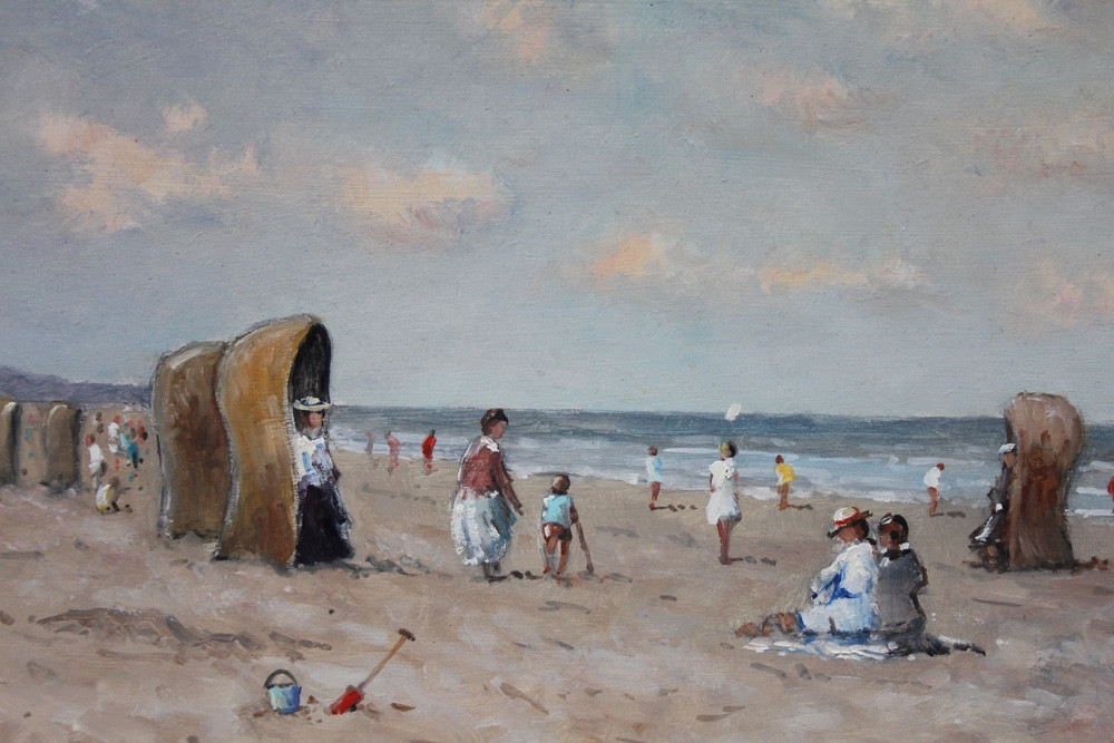 Scène de plage par L. van Vugt (Pays-Bas, XXe siècle)-photo-3