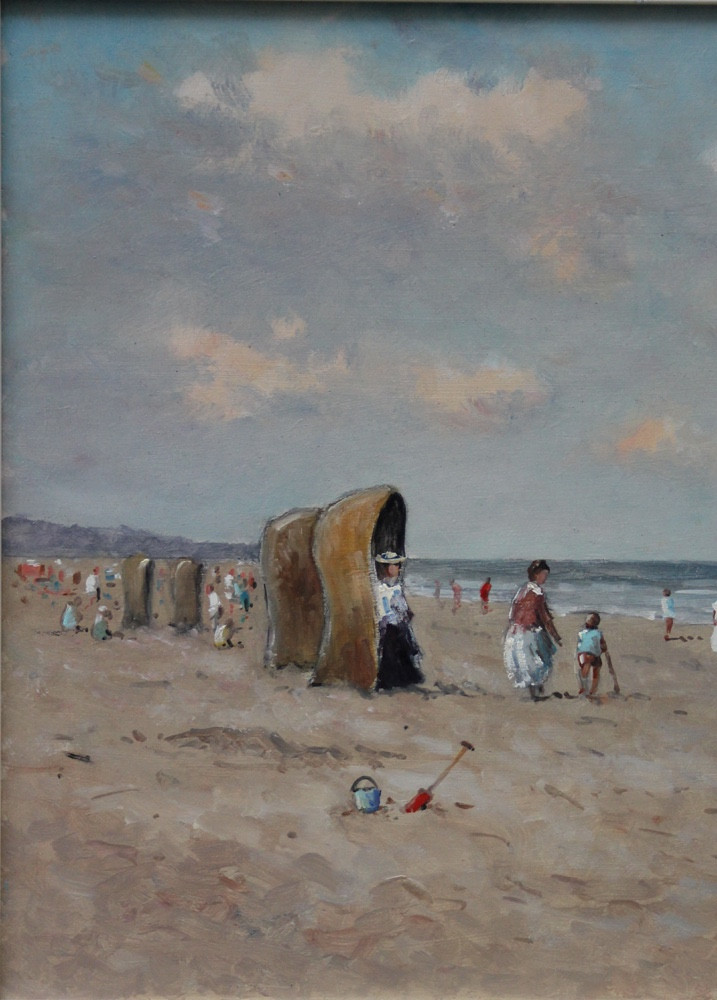 Scène de plage par L. van Vugt (Pays-Bas, XXe siècle)-photo-4