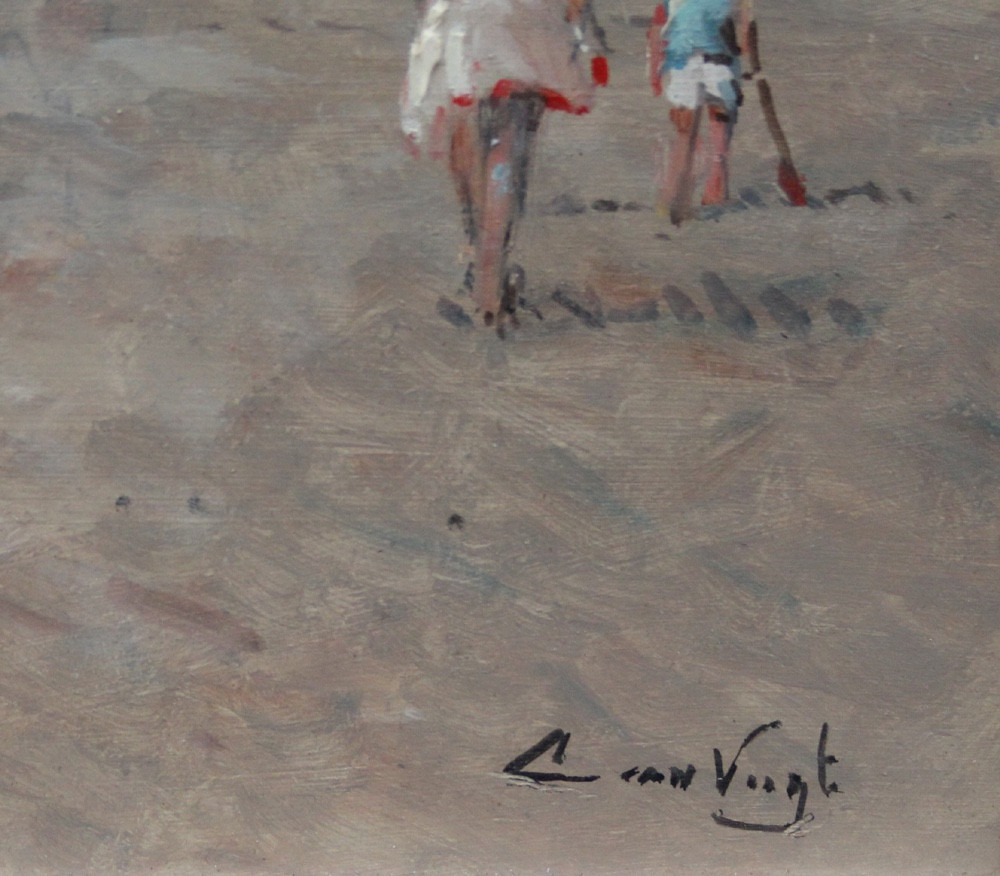 Scène de plage par L. van Vugt (Pays-Bas, XXe siècle)-photo-2