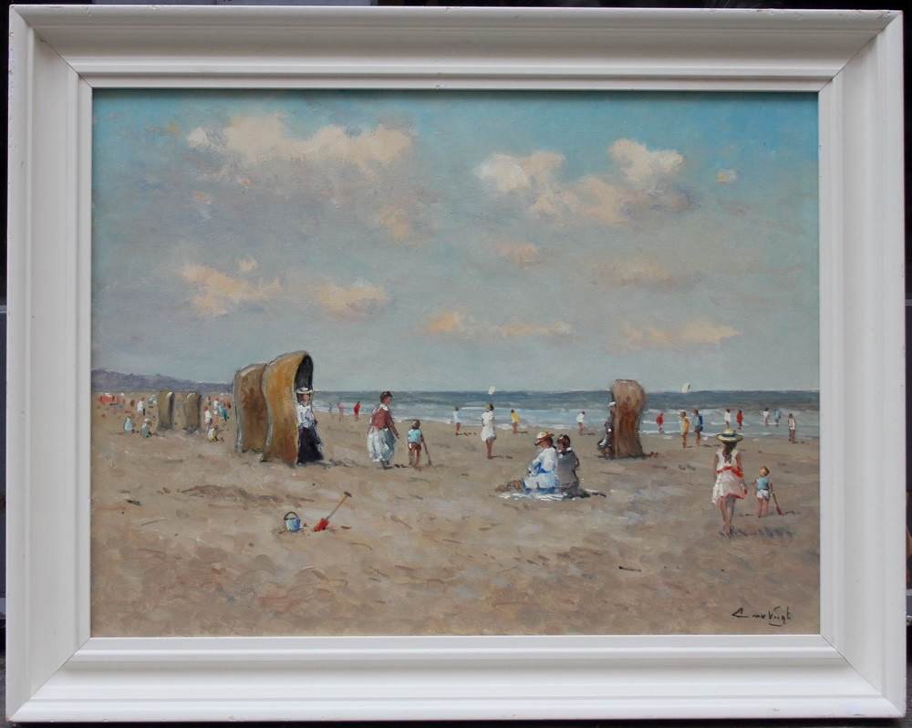 Scène de plage par L. van Vugt (Pays-Bas, XXe siècle)