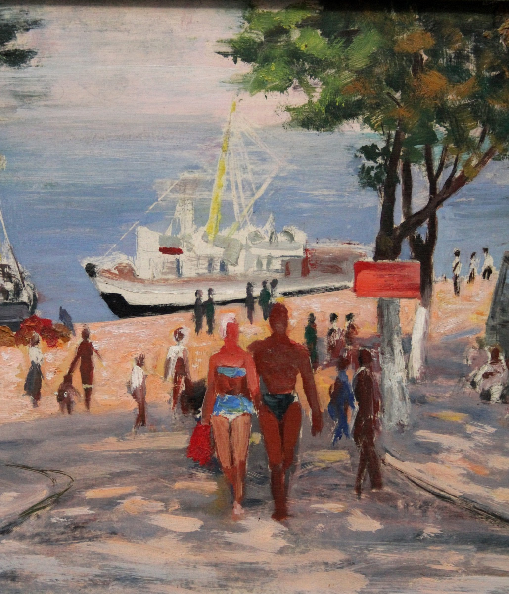 André Petroff (russian-french, 1894-1975) Port Promenade On The Côte d'Azur-photo-3